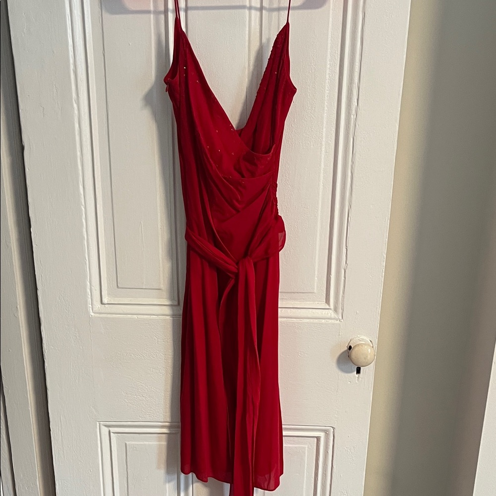 Vintage 90s Red Silk Beaded Dress